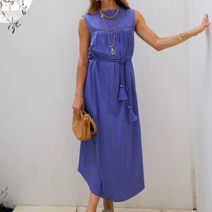 Amy Midi Dress with Embroidery in Marlin Blue by ExVoto